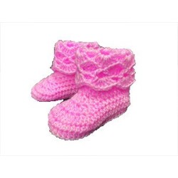 Chausson bébé laine rose tricoté main