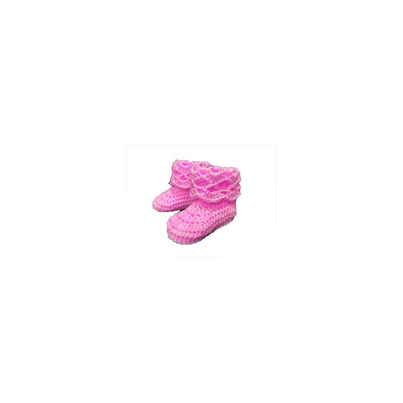 Chausson bébé laine rose tricoté main