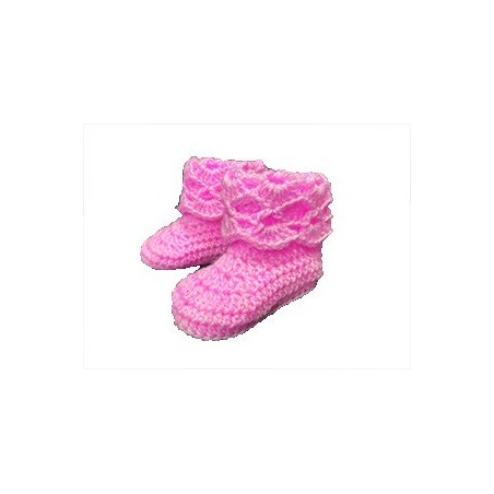 Chausson bébé laine rose tricoté main